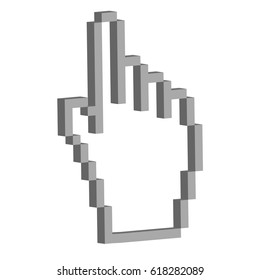 index finger Hand cursor made up of 3D cubes, vector finger pointer, pixel art