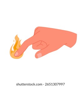 L'index de la main humaine avec le feu brûlant, le geste magique flamboyant du magicien avec la superpuissance pour allumer la flamme lumineuse. Esprit élevé, énergie et motivation, symbole de puissance