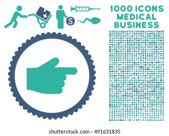 Index Finger icon with 1000 medical commerce cobalt and cyan vector pictograms. Set style is flat bicolor symbols, white background.