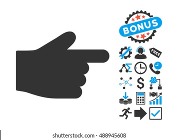 Index Finger icon with bonus elements. Vector illustration style is flat iconic bicolor symbols, blue and gray colors, white background.