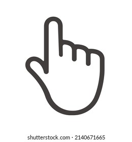 Index finger icon. Depicted with simple black lines. Useful for use as an icon, as well as a finger pressing a button in web and mobile app design. Vector illustration.