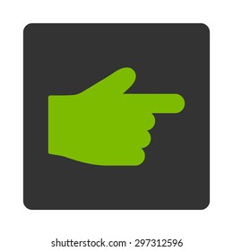 Index Finger icon from Primitive Buttons OverColor Set. This rounded square flat button is drawn with eco green and gray colors on a white background.