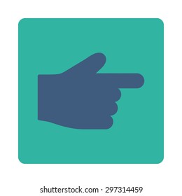 Index Finger icon from Primitive Buttons OverColor Set. This rounded square flat button is drawn with cobalt and cyan colors on a white background.
