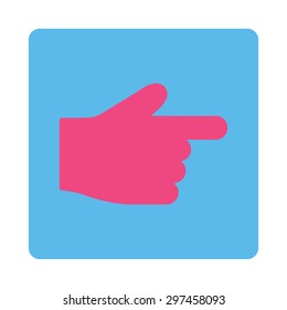 Index Finger icon from Primitive Buttons OverColor Set. This rounded square flat button is drawn with pink and blue colors on a white background.