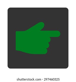 Index Finger icon from Primitive Buttons OverColor Set. This rounded square flat button is drawn with green and gray colors on a white background.