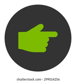 Index Finger icon from Primitive Round Buttons OverColor Set. This round flat button is drawn with eco green and gray colors on a white background.