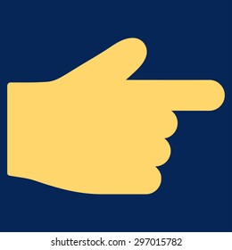 Index Finger icon from Primitive Set. This isolated flat symbol is drawn with yellow color on a blue background, angles are rounded.