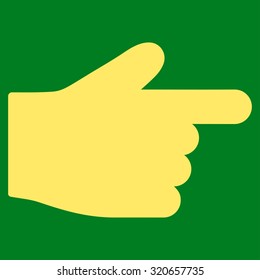 Index Finger icon from Primitive Set. This isolated flat symbol is drawn with yellow color on a green background, angles are rounded.