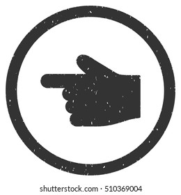 Index Finger Left Direction rubber seal stamp watermark. Icon vector symbol with grunge design and dust texture. Scratched gray ink sign on a white background.