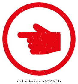 Index Finger Left Direction rubber seal stamp watermark. Icon vector symbol with grunge design and corrosion texture. Scratched red ink sticker on a white background.