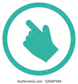 Index Finger Left Up Direction rubber seal stamp watermark. Icon vector symbol with grunge design and unclean texture. Scratched cyan ink sticker on a white background.