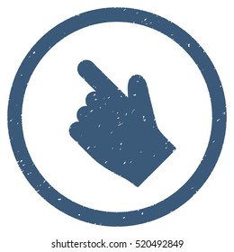 Index Finger Left Up Direction rubber seal stamp watermark. Icon vector symbol with grunge design and unclean texture. Scratched blue ink sticker on a white background.