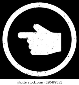 Index Finger Left Direction rubber seal stamp watermark. Icon vector symbol with grunge design and dust texture. Scratched white ink sign on a black background.