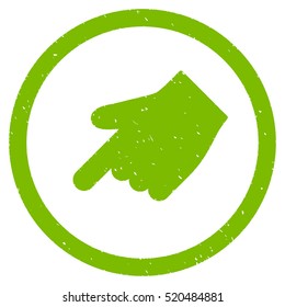 Index Finger Left Down Direction rubber seal stamp watermark. Icon vector symbol with grunge design and dust texture. Scratched eco green ink emblem on a white background.