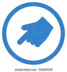Index Finger Left Down Direction rubber seal stamp watermark. Icon vector symbol with grunge design and dirty texture. Scratched cobalt ink sticker on a white background.