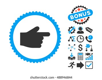 Index Finger pictograph with bonus design elements. Vector illustration style is flat iconic bicolor symbols, blue and gray colors, white background.