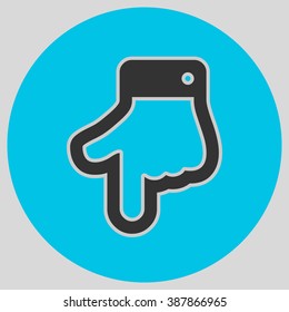 The index finger pointing down. Hand gestures show Down the direction of financial success. Style is flat symbol. Black color.  Cyan circle  background.
