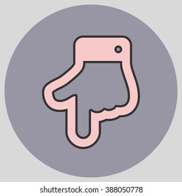 The index finger pointing down. Hand gestures show Down the direction of financial success. Vector illustration with pantone colors of the year 2016 Rose Quartz and Lilac Grey.