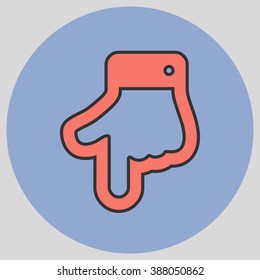 The index finger pointing down. Hand gestures show Down the direction of financial success. Vector illustration with pantone colors of the year 2016 Peach Echo and Serenity.