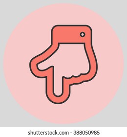 The index finger pointing down. Hand gestures show Down the direction of financial success. Vector illustration with pantone colors of the year 2016 Peach Echo and Rose Quartz.