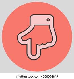 The index finger pointing down. Hand gestures show Down the direction of financial success. Vector illustration with pantone colors of the year 2016 Rose Quartz and Peach Echo.