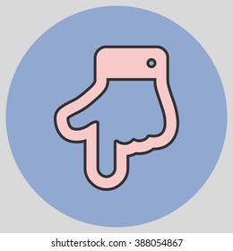 The index finger pointing down. Hand gestures show Down the direction of financial success. Vector illustration with pantone colors of the year 2016 Rose Quartz and Serenity.