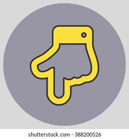 The index finger pointing down. Hand gestures show Down the direction of financial success. Vector illustration with pantone colors of the year 2016 Buttercup and Lilac Grey.