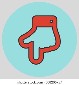 The index finger pointing down. Hand gestures show Down the direction of financial success. Vector illustration with pantone colors of the year 2016 Fiesta and Limpet Shell.