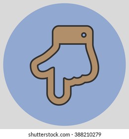The index finger pointing down. Hand gestures show Down the direction of financial success. Vector illustration with pantone colors of the year 2016 Iced Coffee and Serenity.