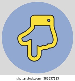 The index finger pointing down. Hand gestures show Down the direction of financial success. Vector illustration with pantone colors of the year 2016 Buttercup and Serenity.