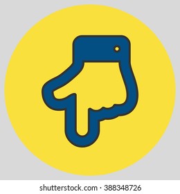 The index finger pointing down. Hand gestures show Down the direction of financial success. Vector illustration with pantone colors of the year 2016 Snorkel Blue and Buttercup.