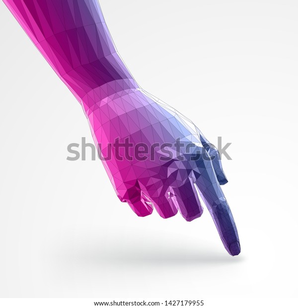 人差し指の指差しジェスチャー 何かを指差す または押す手 3dポリゴンスタイルイラスト のベクター画像素材 ロイヤリティフリー