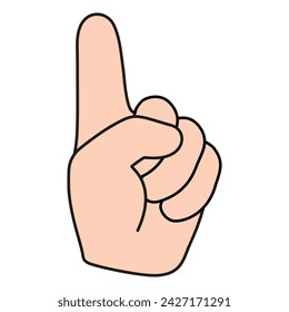 Index finger pointing up. Forefinger of left hand. Gestures. Vector illustration for sticker, print.