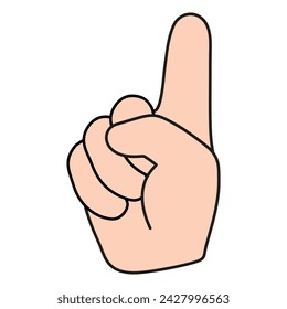 Index finger pointing up. Forefinger of right hand. Gestures. Vector illustration for sticker, print.