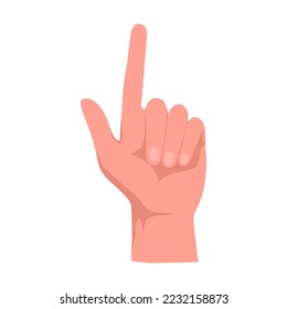 Index finger pointing up. Hand gestures cartoon vector illustration. Human palm with finger, showing numbers, direction, symbol and sign. Gesturing concept