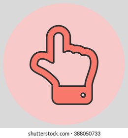 The index finger pointing up. Hand gestures show Up the direction of financial success. Vector illustration with pantone colors of the year 2016 Peach Echo and Rose Quartz.