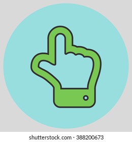 The index finger pointing up. Hand gestures show Up the direction of financial success. Vector illustration with pantone colors of the year 2016 Green Flash and Limpet Shell.