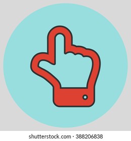 The index finger pointing up. Hand gestures show Up the direction of financial success. Vector illustration with pantone colors of the year 2016 Fiesta and Limpet Shell.