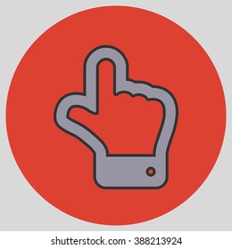 The index finger pointing up. Hand gestures show Up the direction of financial success. Vector illustration with pantone colors of the year 2016 Lilac Grey and Fiesta.