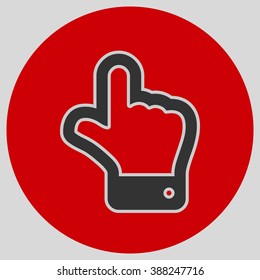 The index finger pointing up. Hand gestures show Up the direction of financial success. Style is flat symbol. Black color.  Red circle  background.