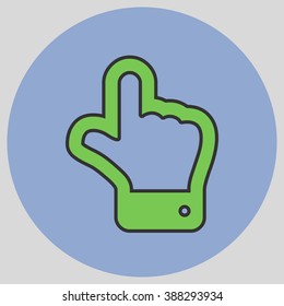 The index finger pointing up. Hand gestures show Up the direction of financial success. Vector illustration with pantone colors of the year 2016 Green Flash and Serenity.