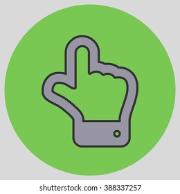 The index finger pointing up. Hand gestures show Up the direction of financial success. Vector illustration with pantone colors of the year 2016 Lilac Grey and Green Flash.