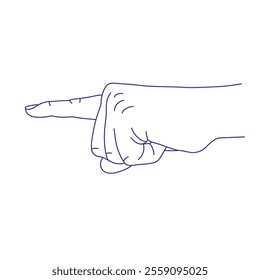 Index finger points to the left. Hand gesture contour vector sketch illustration