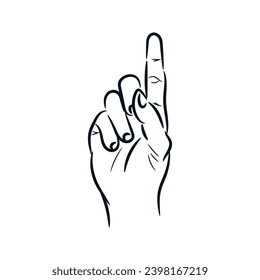 Index finger points upwards gesture hand drawn line drawing vector illustration