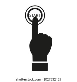 The index finger presses the start button. Vector icon.