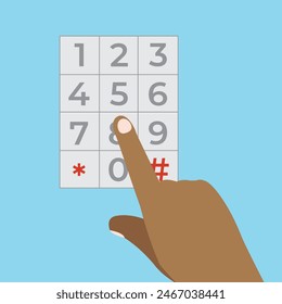  Index finger pressing key number on keyboard machine. Hand pressing number on button number. Vector art illustration