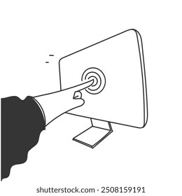 index finger pressing the touch screen on device in hand drawn style