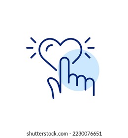 Index finger pushing on like symbol. Pixel perfect, editable stroke line icon