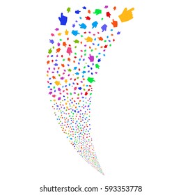 Index Finger random fireworks stream. Vector illustration style is flat bright multicolored iconic symbols on a white background. Object fountain created from scattered pictograms.