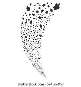 Index Finger random fireworks stream. Vector illustration style is flat gray iconic symbols on a white background. Object fountain created from scattered symbols.